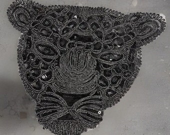 Embroidered Black Sequin Leopard Head Sew-on Patch Large 9.62”x11.42” Big Cat Patch by Twistedstitcher 2018 Located in Abbotsford Bc Canada