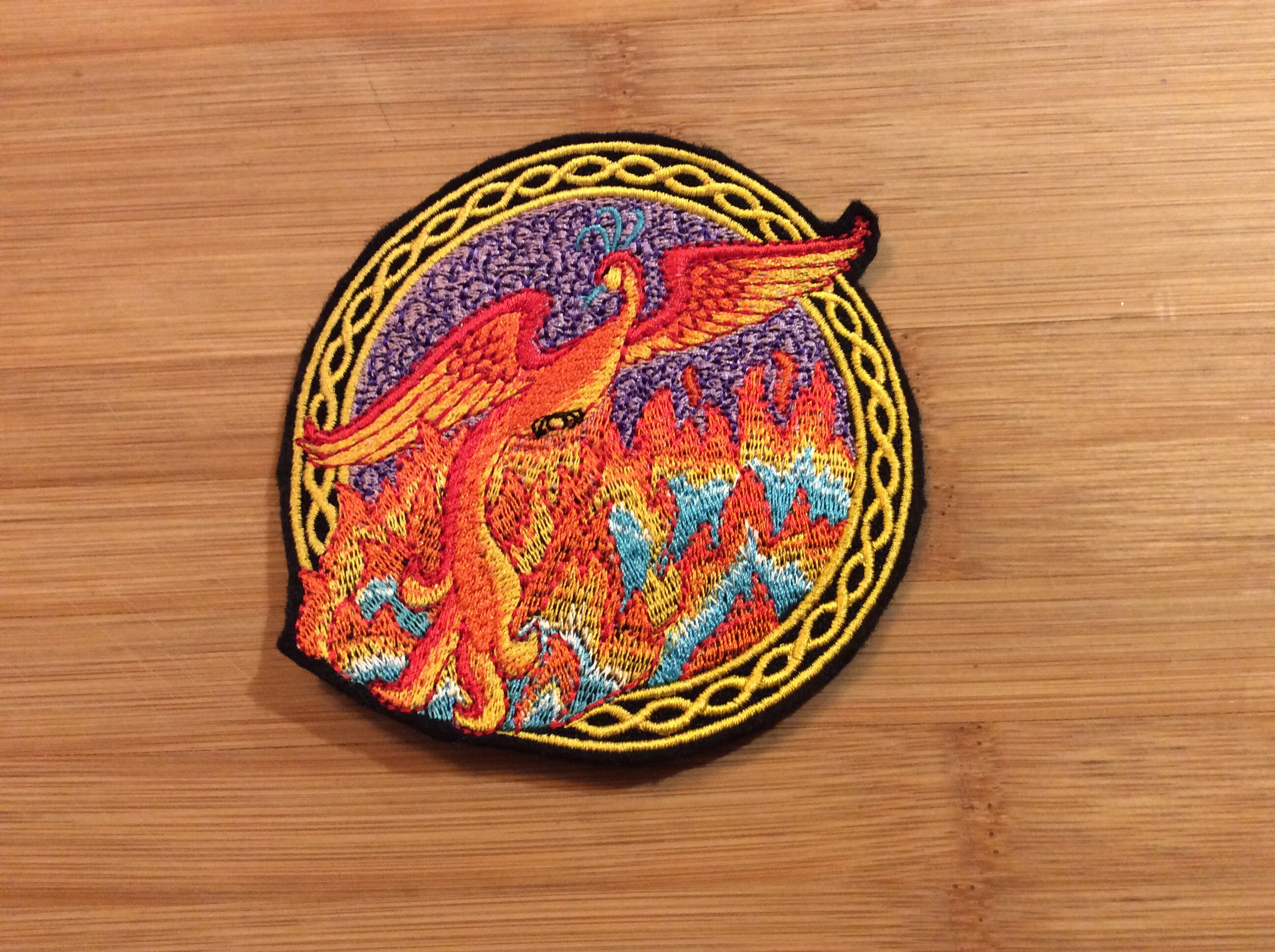 Embroidered Mystical Phoenix Rising from Flames Sew/Iron-On Patch Celtic Border by Twistedstitcher 2018 Located in Abbotsford BC Canada - Thumbnail 3