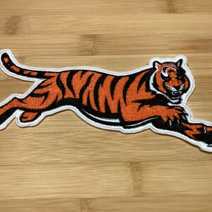 Embroidered Beautiful Pouncing Wild Tiger Sew/ Iron-On Patch 4” x 7” inches by Twistedstitcher 2018 Located in Abbotsford Bc Canada