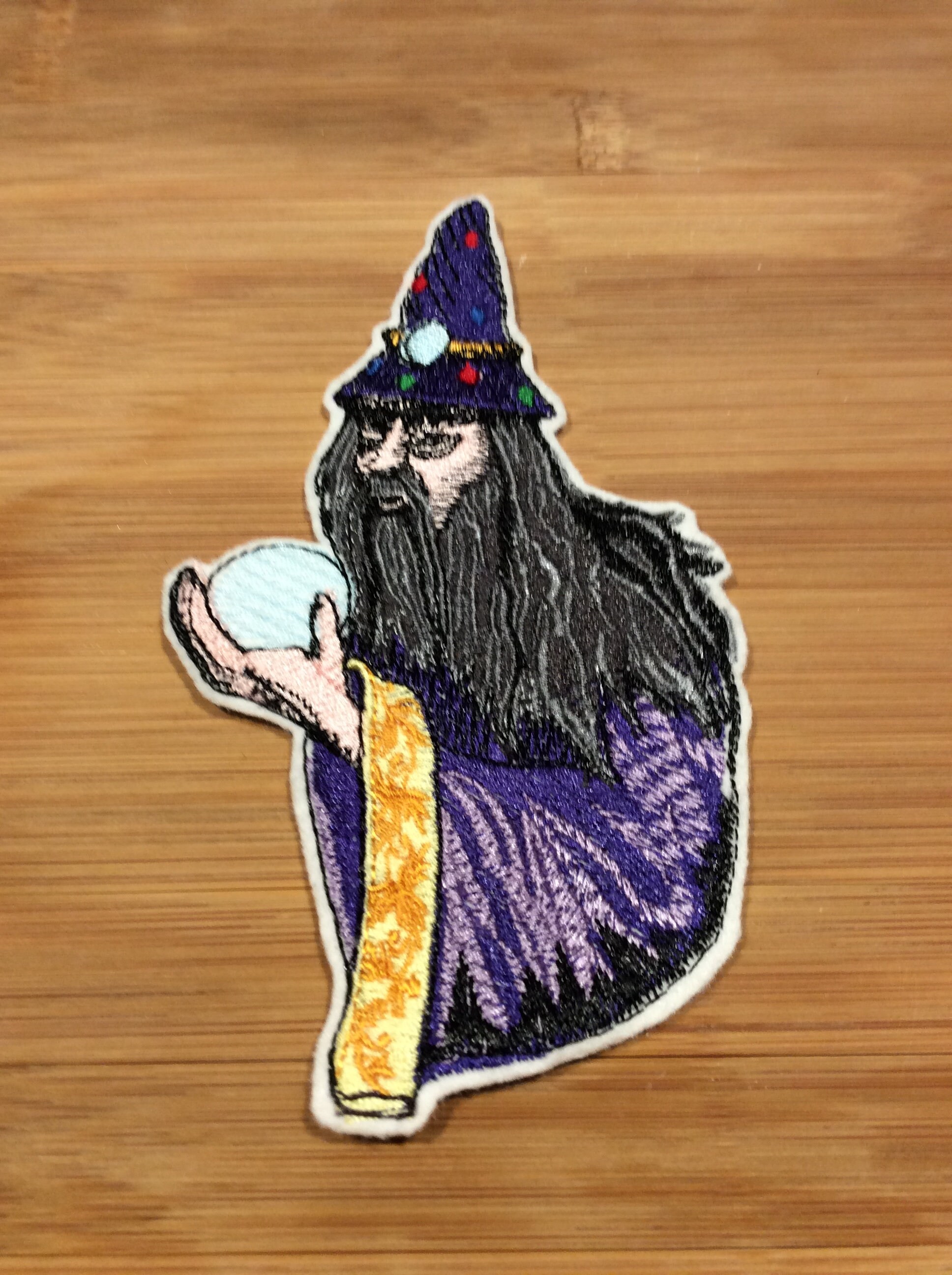 Embroidered Mystical Wizard with Crystal Ball 2 Size Sew/Iron-On Patch Celtic Border by Twistedstitcher 2018 Located in Abbotsford BC Canada - Thumbnail 6