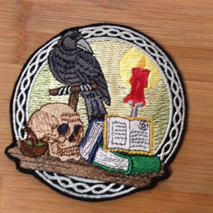 Embroidered Mystical Raven and Skull Sew/Iron-On Patch Celtic Border by Twistedstitcher 2018 Located in Abbotsford BC Canada