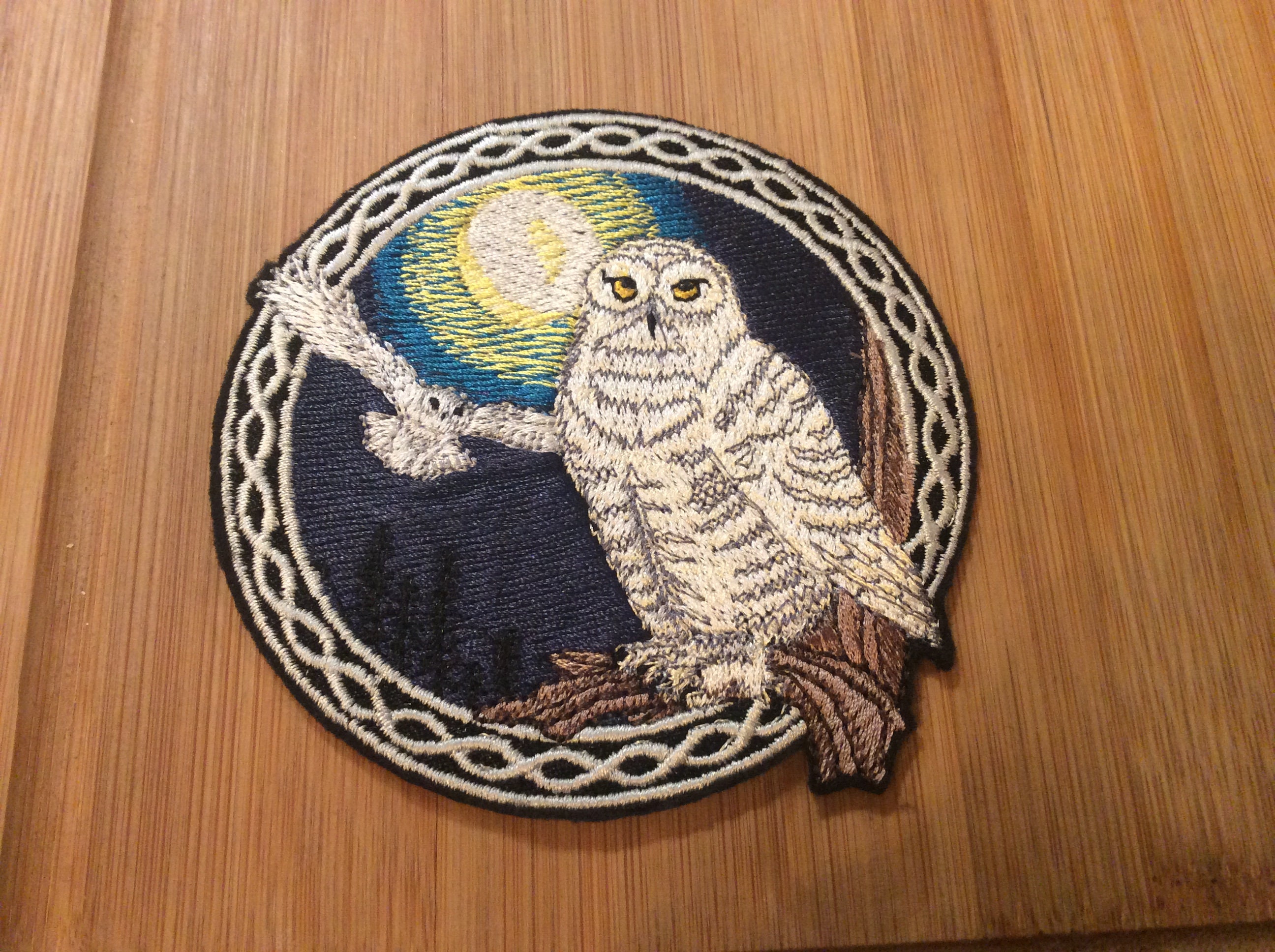 Embroidered Snowy Owls Birds of Prey Sew/Iron-on Patch Celtic Mystical Creatures by Twistedstitcher 2018 Located in Abbotsford BC Canada - Thumbnail 2