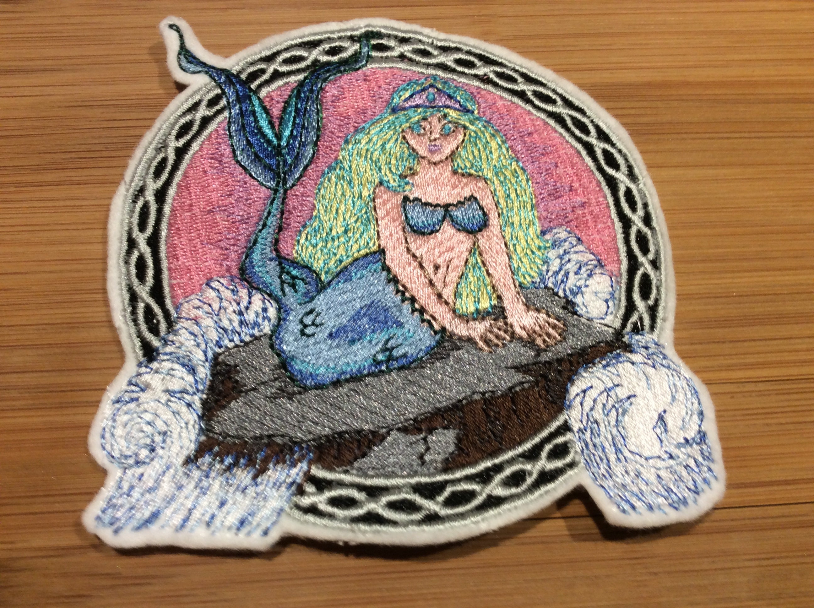 Embroidered Mermaid Mystical Creature Sew/Iron-On Patch Celtic Border by Twistedstitcher 2018 Located in Abbotsford BC Canada - Thumbnail 7