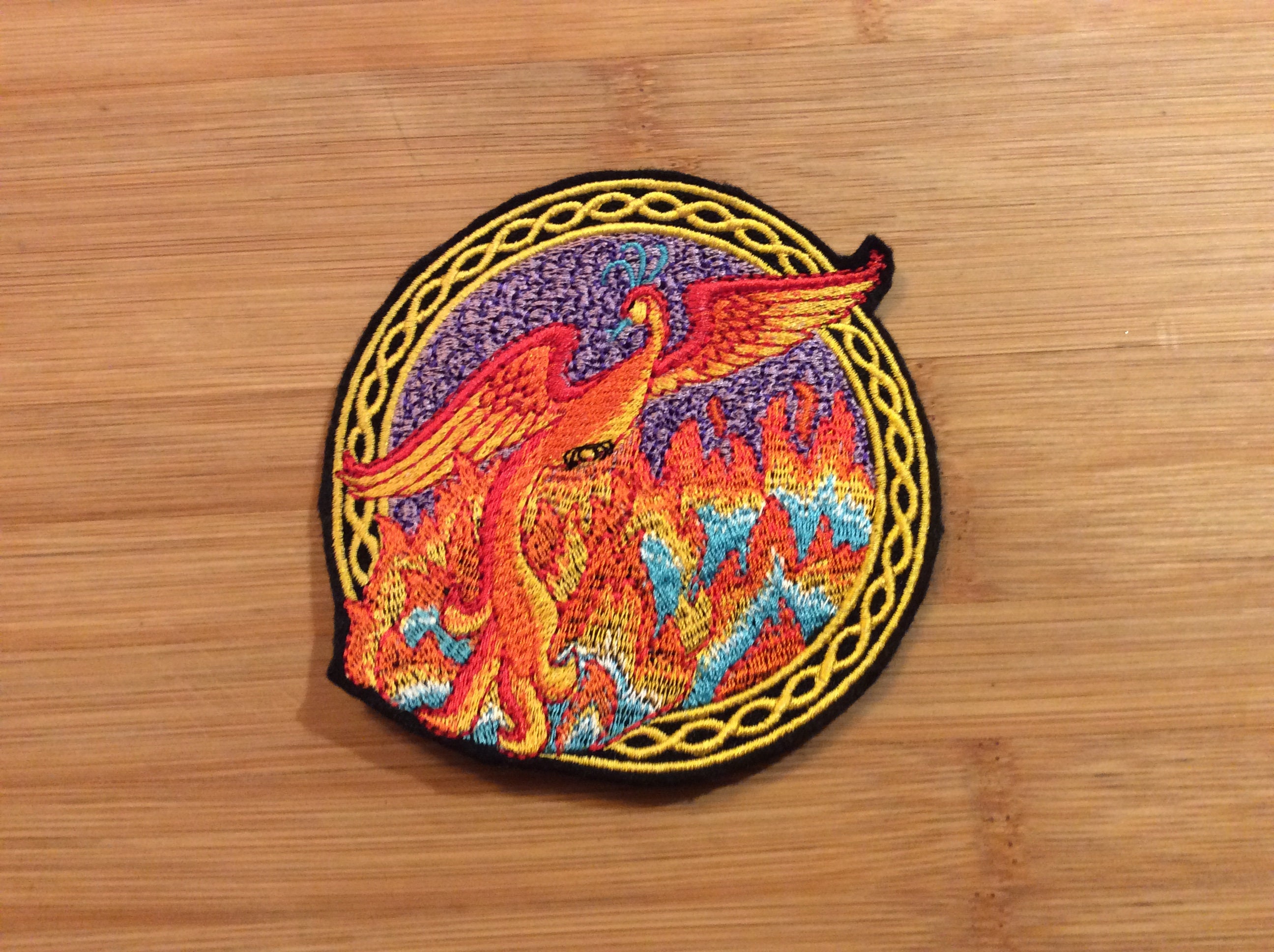 Embroidered Mystical Phoenix Rising from Flames Sew/Iron-On Patch Celtic Border by Twistedstitcher 2018 Located in Abbotsford BC Canada - Thumbnail 5