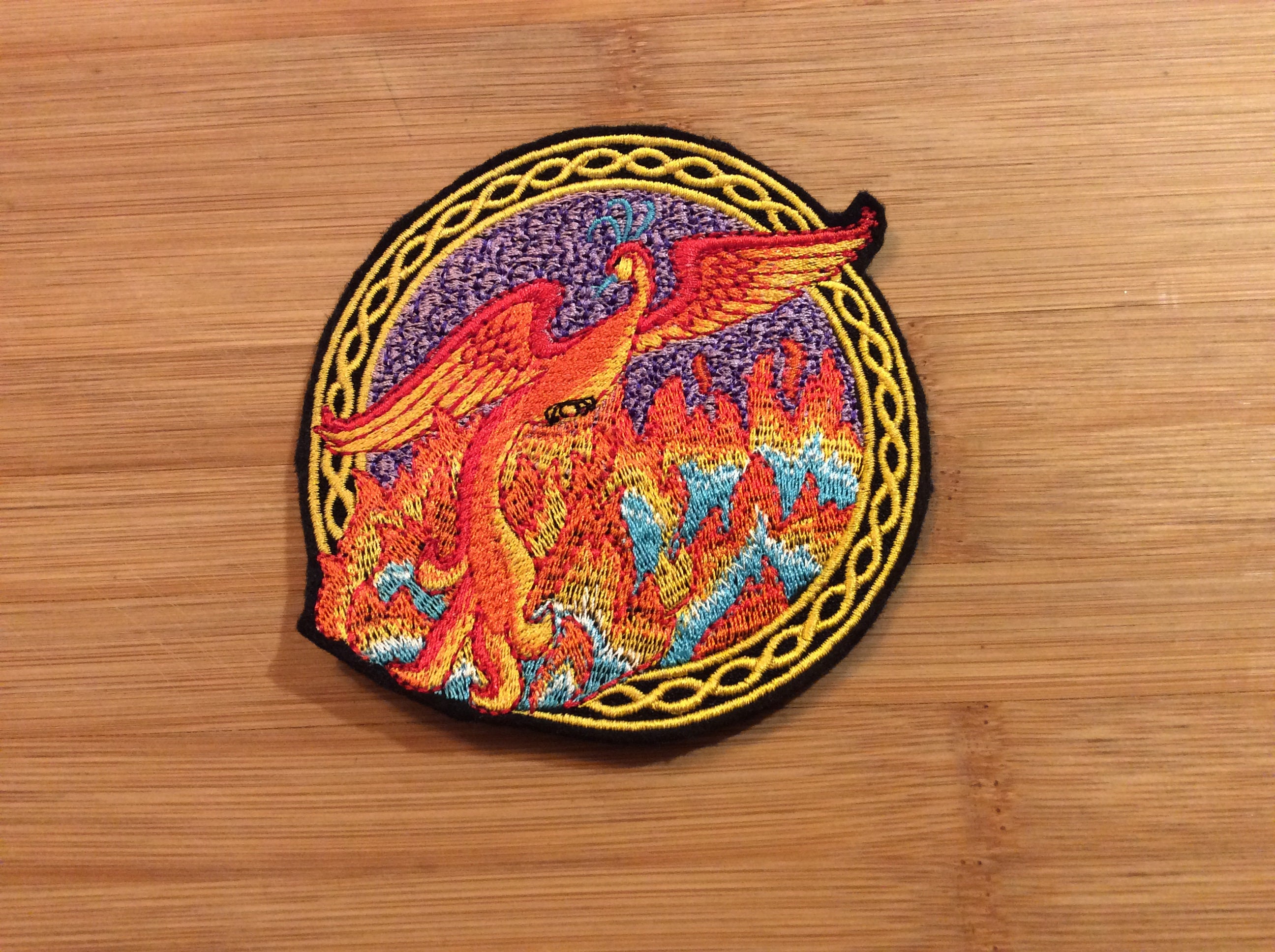 Embroidered Mystical Phoenix Rising from Flames Sew/Iron-On Patch Celtic Border by Twistedstitcher 2018 Located in Abbotsford BC Canada - Thumbnail 4