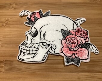 Embroidered Skull and Roses Patch Dire Blooms Patch Sew/Iron-on by TwistedStitcher2018 Located in Abbotsford BC Canada