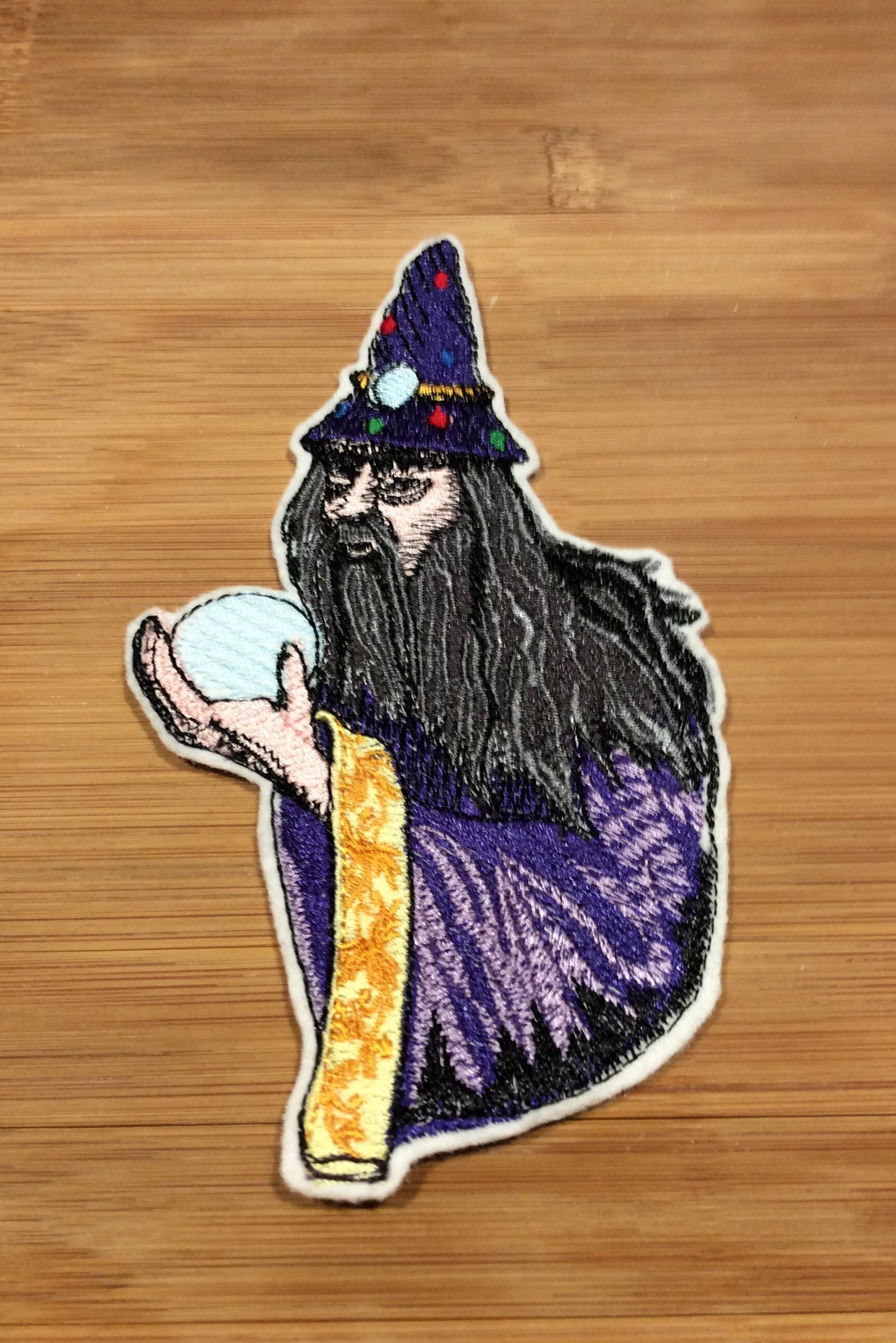 Embroidered Mystical Wizard with Crystal Ball 2 Size Sew/Iron-On Patch Celtic Border by Twistedstitcher 2018 Located in Abbotsford BC Canada