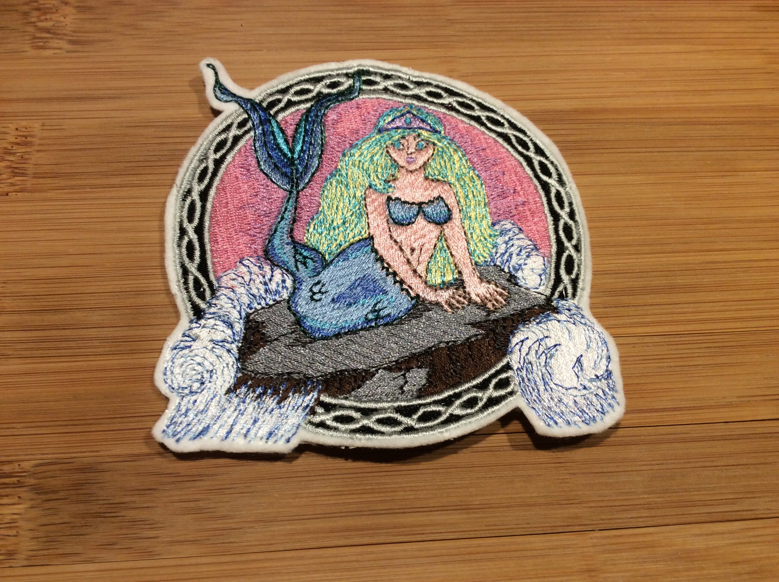 Embroidered Mermaid Mystical Creature Sew/Iron-On Patch Celtic Border by Twistedstitcher 2018 Located in Abbotsford BC Canada - Thumbnail 3