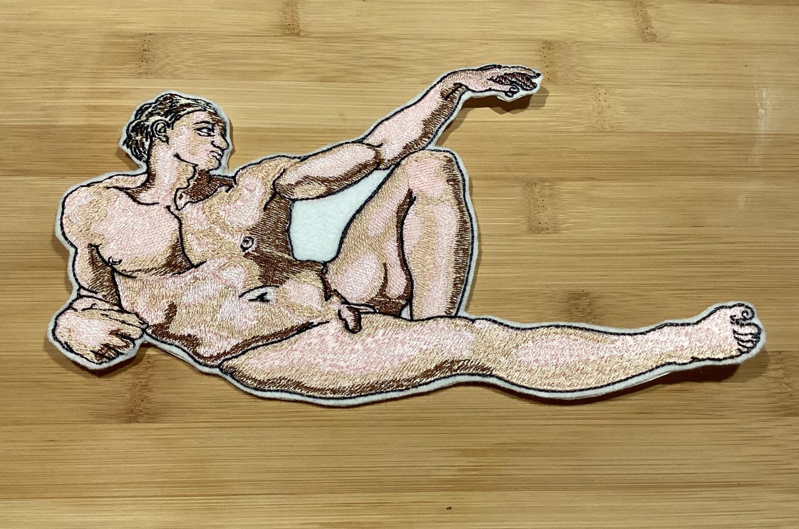 Embroidered Michelangelo Man Nude Art Style Patch 2 Sizes Available by Twistedstitcher 2018 Located in Abbotsford BC Canada