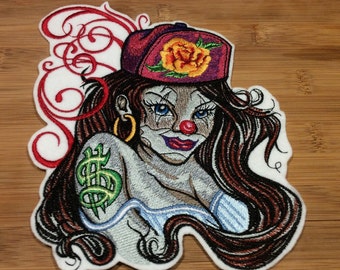 Embroidered Chola Girl Clown Large Back Patch by Twistedstitcher2018