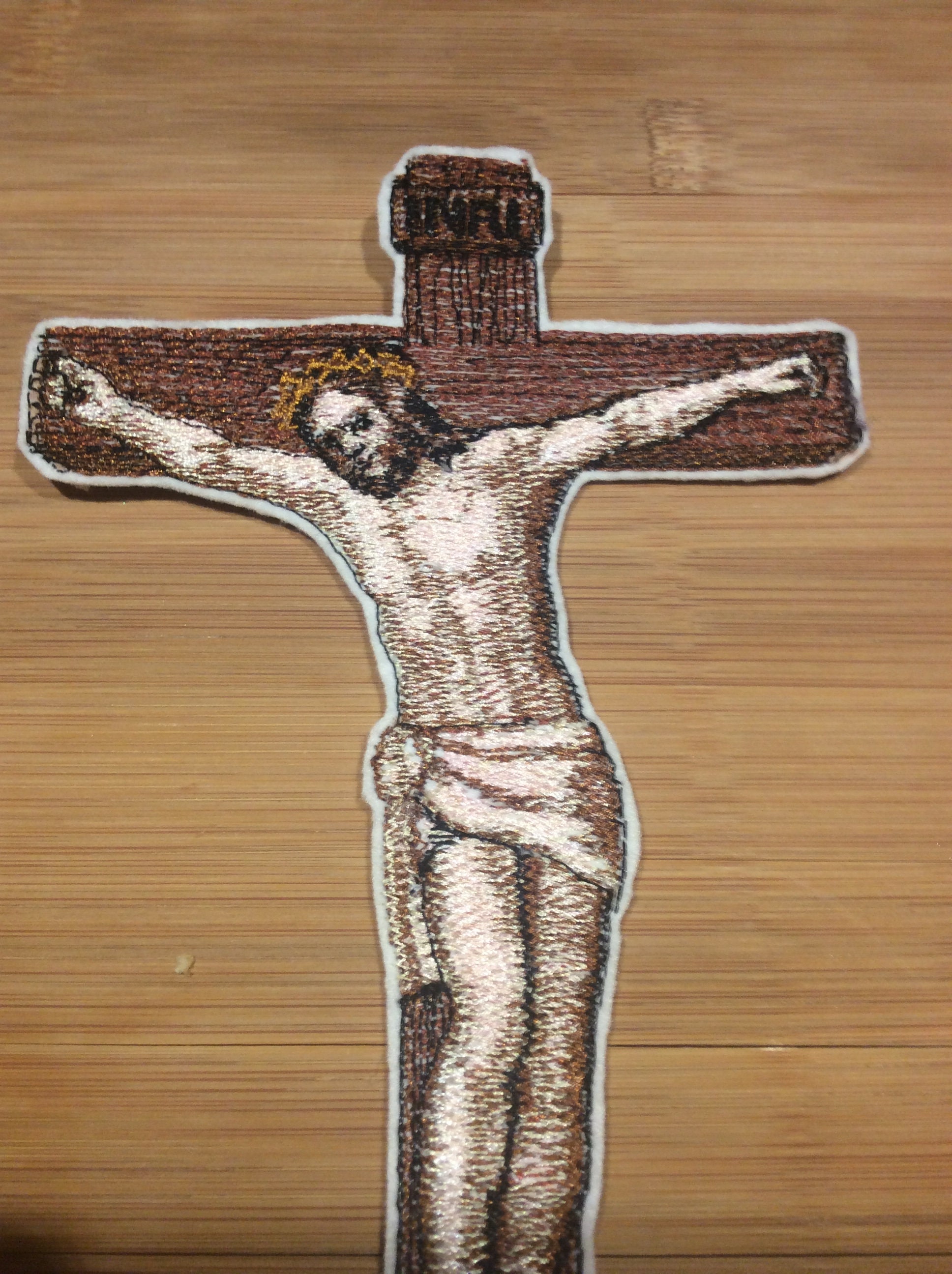 Embroidered Christ Crucifixion Patch Jesus Christ Crucifix Patch by Twistedstitcher2018 Located in Abbotsford BC Canada - Thumbnail 3