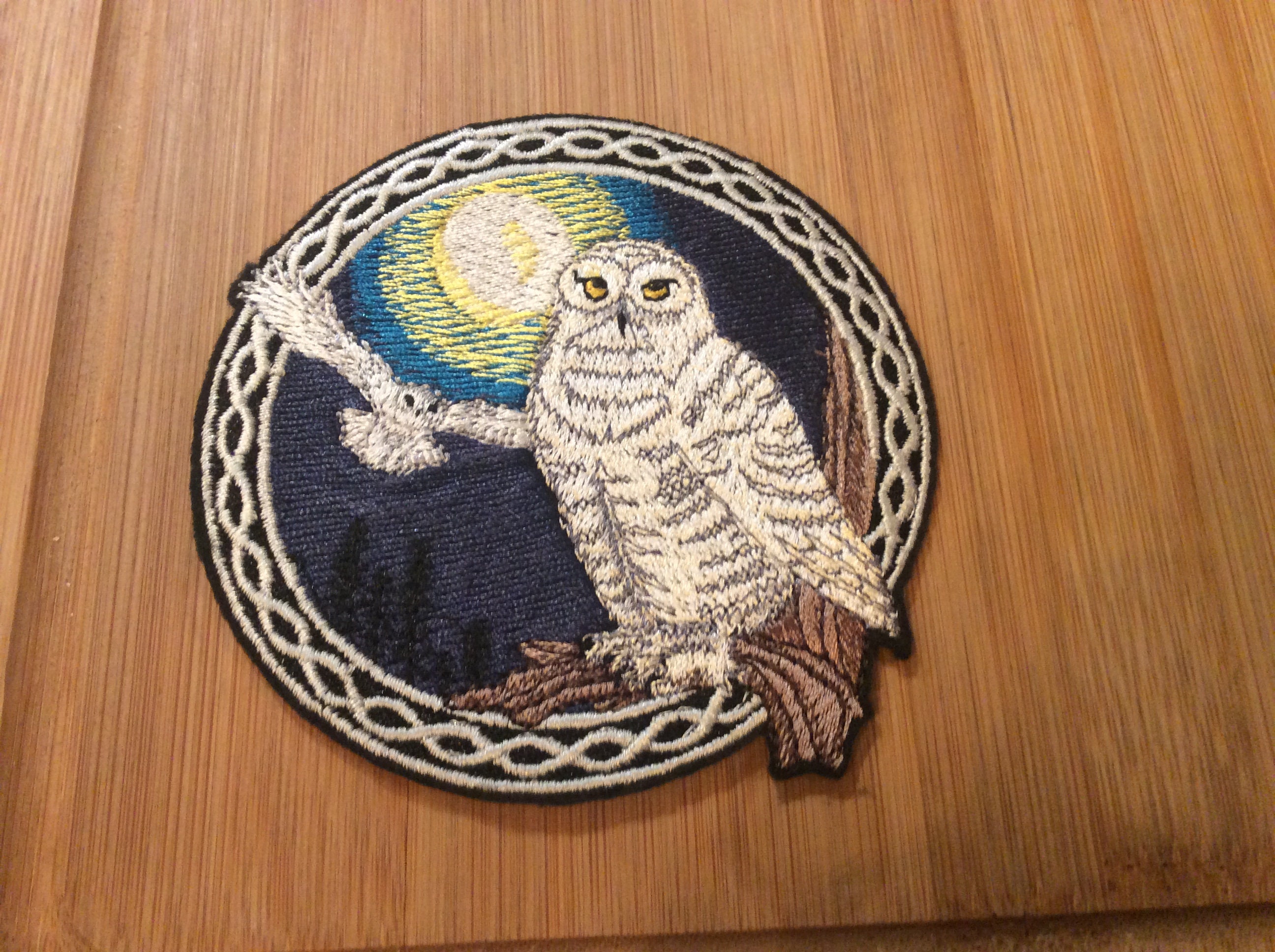 Embroidered Snowy Owls Birds of Prey Sew/Iron-on Patch Celtic Mystical Creatures by Twistedstitcher 2018 Located in Abbotsford BC Canada - Thumbnail 3