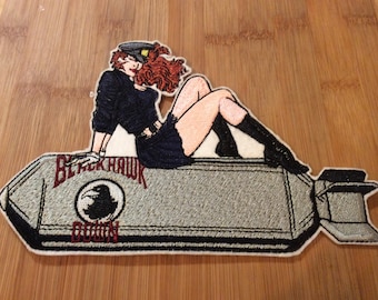 Embroidered Bombshell Pin-Up Girl Tattooed Style Patch Women Riding A Bomb 2 Sizes by Twistedstitcher 2018 Located in Abbotsford BC Canada