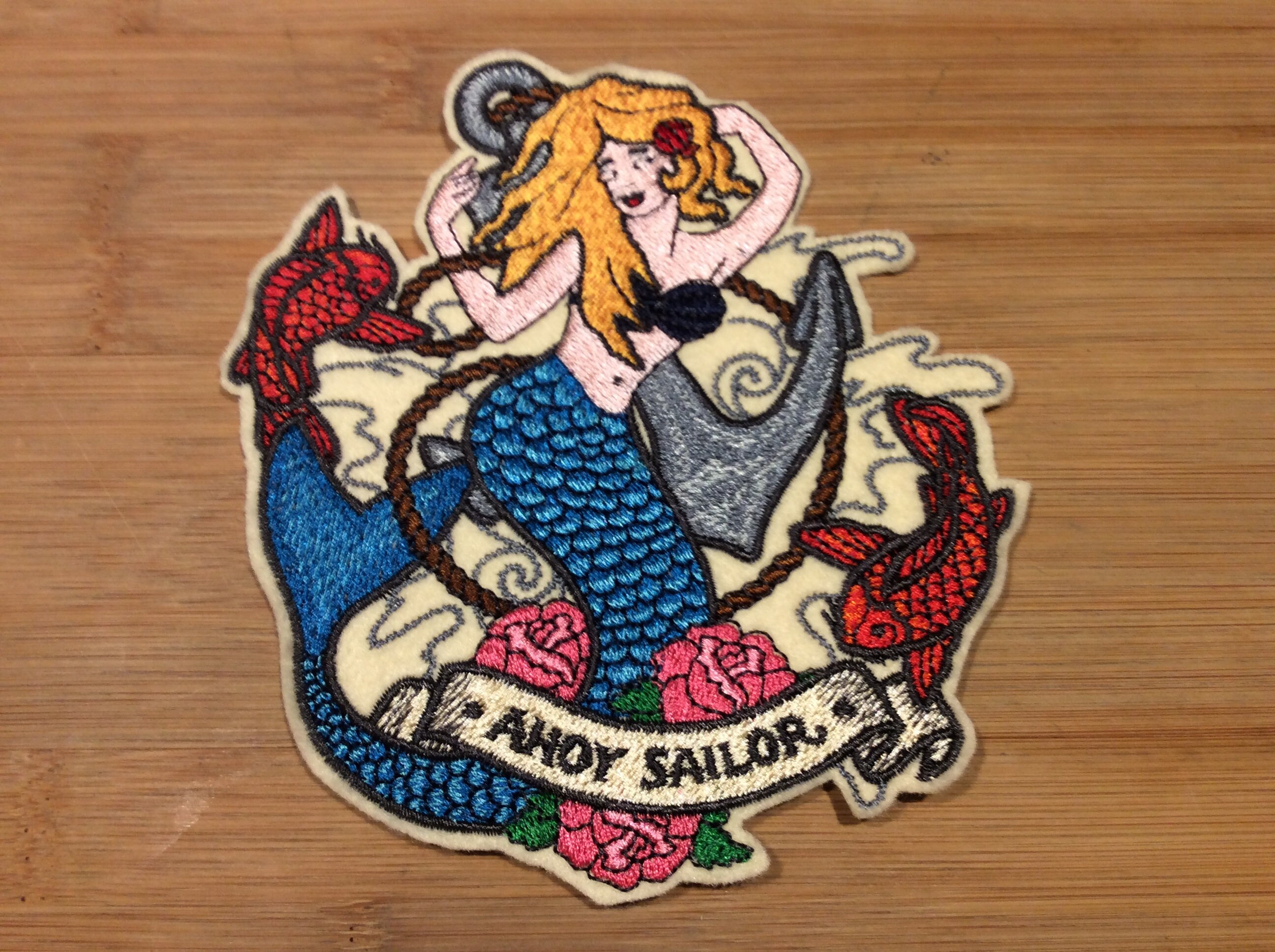 Embroidered Retro Pin-Up Style AHOY SAILOR  Mermaid Patch by Twistedstitcher 2018 Located in Abbotsford BC Canada - Thumbnail 2