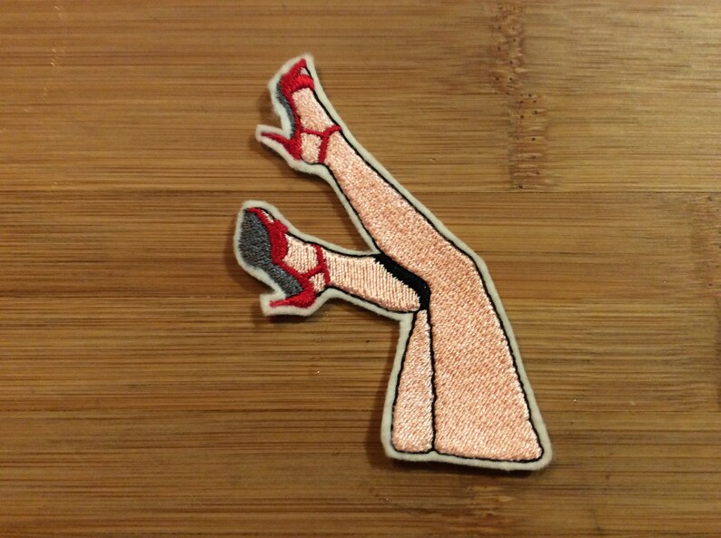 Embroidered Sexy Legs Pin-Up Patch 2 Skintones Available by Twistedstitcher 2018 Located in Abbotsford BC Canada image 3