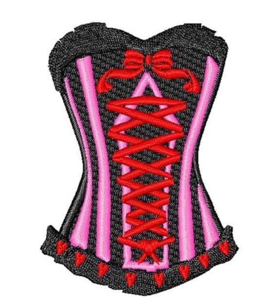 Embroidered Sexy Hot Pink and Black Corset Patch Sew/Iron-On Style 3.32" W x 4.59" H by Twistedstitcher2018 Located in Abbotsford BC Canada - Thumbnail 2