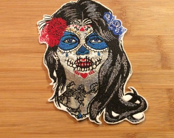 Embroidered Day of the Dead Sugar Skull Lady’s Face Patch 6” x 4.50” Back Patch by Twistedstitcher 2018 Located in Abbotsford BC Canada