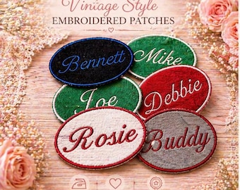 Custom Embroidered Name Tag Patch, Eco Felt Sew/Iron-On, Oval Rectangle