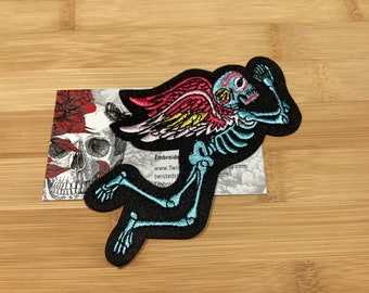 Embroidered Winged Angel Skeleton Iron-on Patch by Twistedstitcher 2018 Located in Abbotsford BC Canada