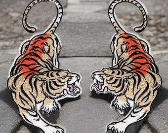 Beautiful Pair of Tigers Iron-On Embroidered Patch Large 10.5” x5.50” inches Roaring Tigers by Twistedstitcher2018 Abbotsford Bc Canada