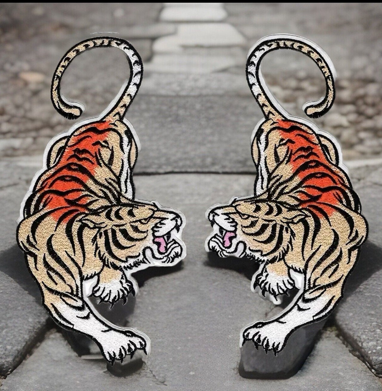 Beautiful Pair of Tigers Iron-On Embroidered Patch Large 10.5” x5.50” inches Roaring Tigers by Twistedstitcher2018 Abbotsford Bc Canada