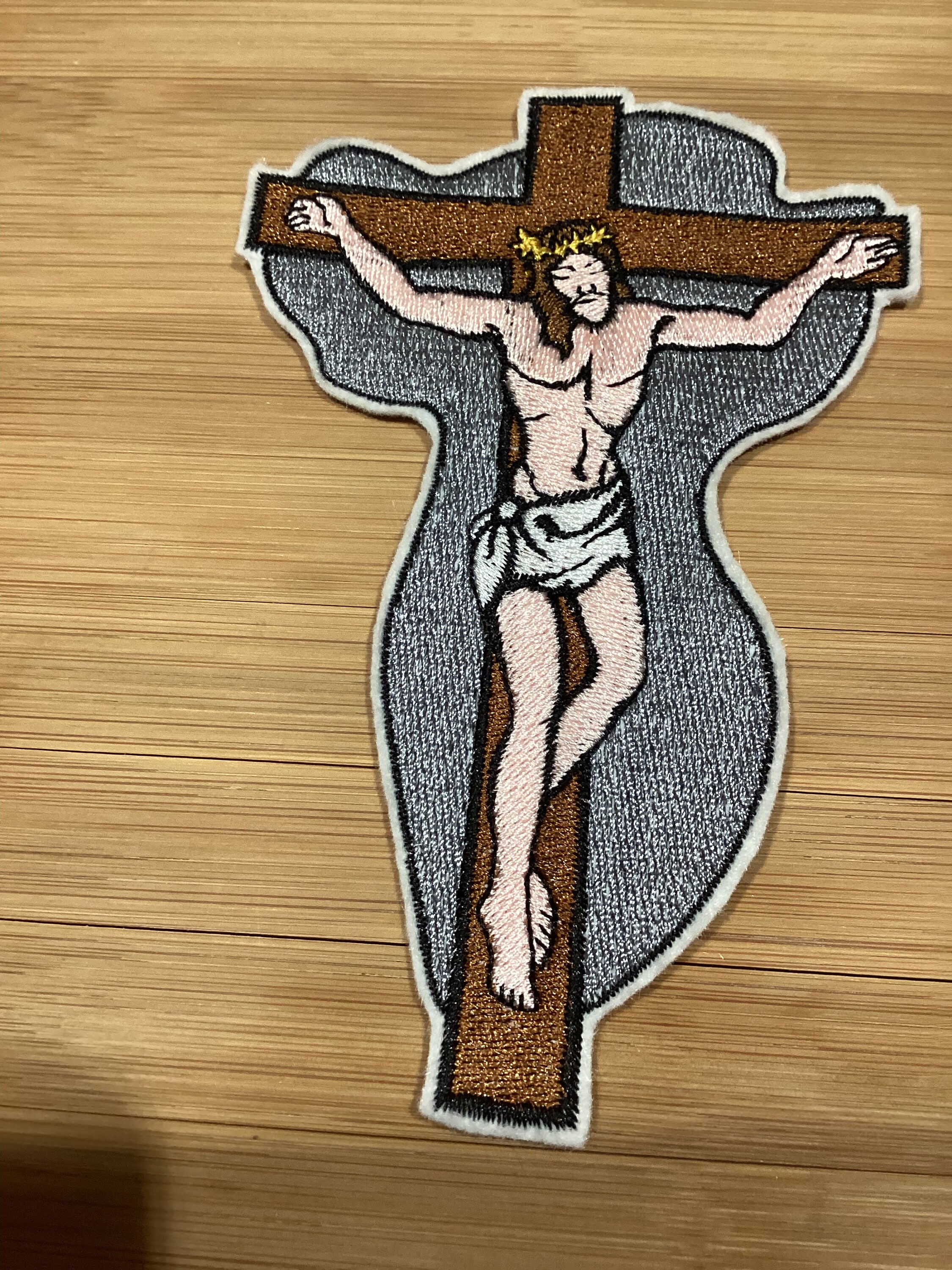 Embroidered Christ Crucifixion Patch Jesus Christ on the Cross Patch by Twistedstitcher2018 Located in Abbotsford BC Canada - Thumbnail 3