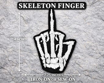 Skeleton Hand Middle Finger Patch | Embroidered Goth Punk Biker Jacket Applique (Iron-On/Sew-On)