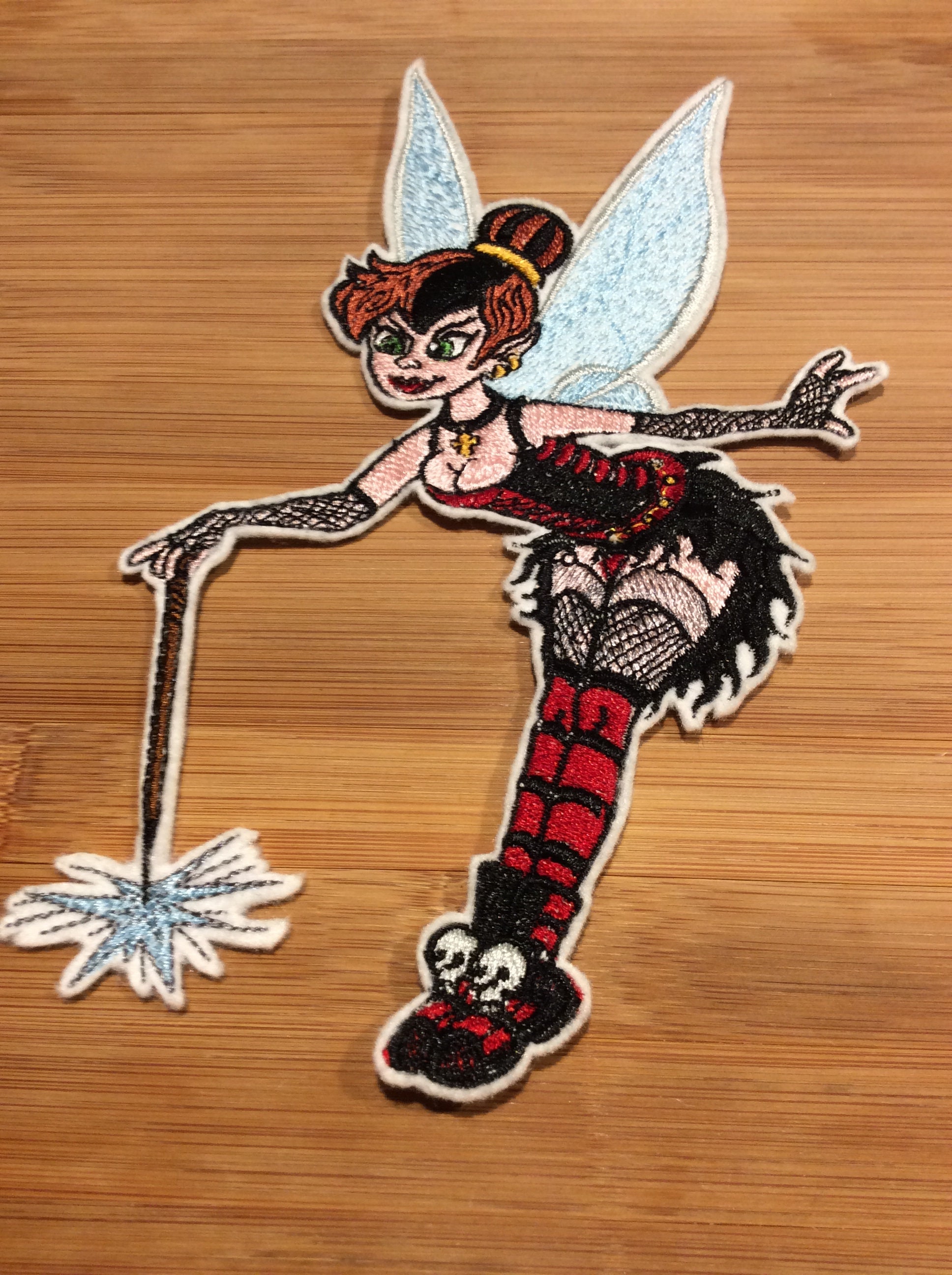 Embroidered Gothic Winged Fairy with Magic Wand Patch Sew/Iron-On 10” x 6.25” inches by Twistedstitcher 2018 Located in Abbotsford BC Canada - Thumbnail 5