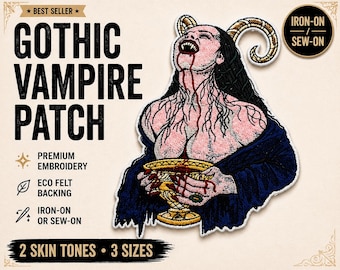 Gothic Vampire Horn Patch – Embroidered Demon Lady Iron-On Applique (Eco Felt)