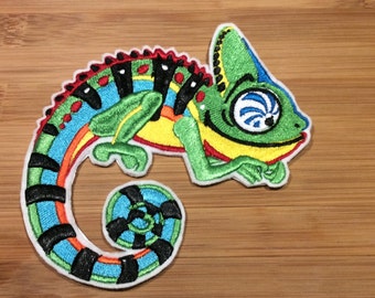Embroidered Colorful Chameleon Lizard Patch 5.33”x 4.76”  inches by Twistedstitcher2018 Located in Abbotsford BC Canada