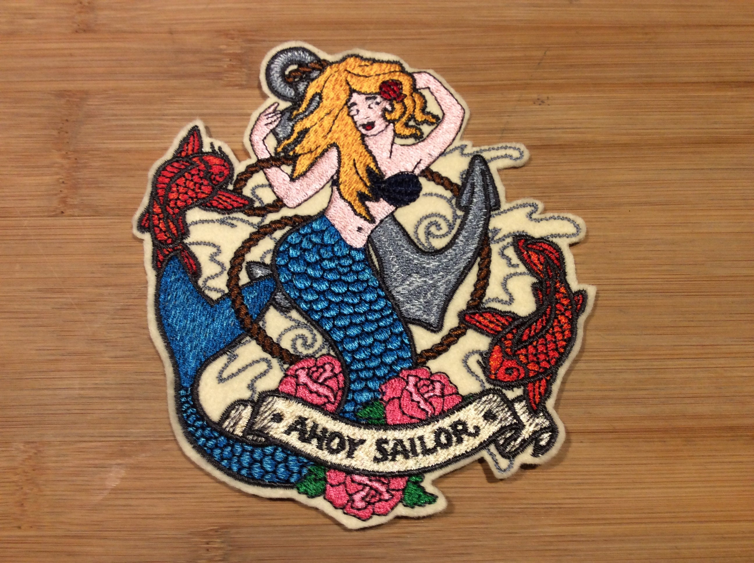 Embroidered Retro Pin-Up Style AHOY SAILOR  Mermaid Patch by Twistedstitcher 2018 Located in Abbotsford BC Canada - Thumbnail 4