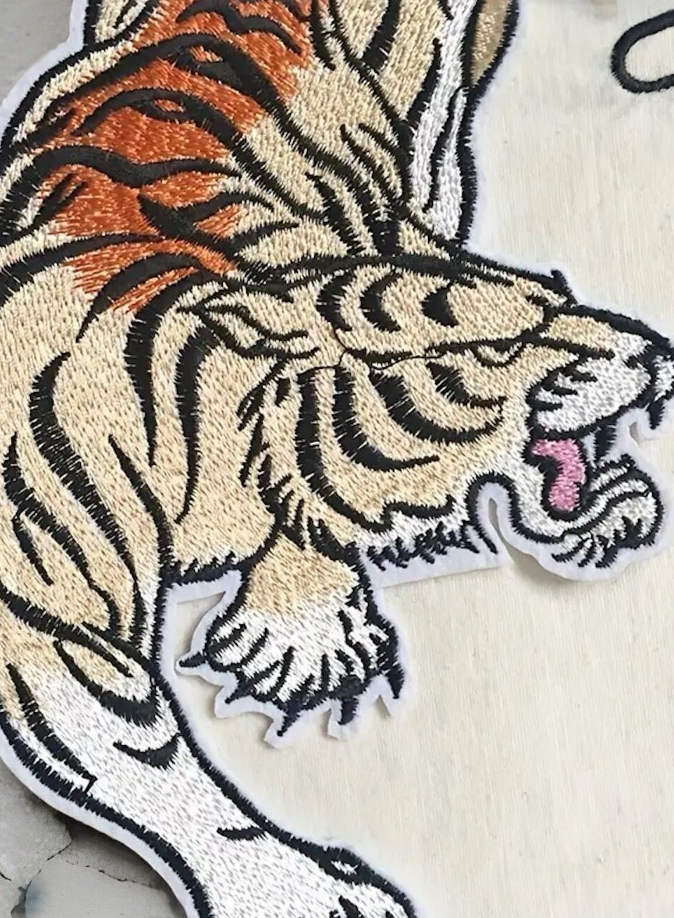 Beautiful Pair of Tigers Iron-On Embroidered Patch Large 10.5” x5.50” inches Roaring Tigers by Twistedstitcher2018 Abbotsford Bc Canada - Thumbnail 4