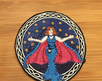 Embroidered Mystical Sorceress Sew/Iron-On Patch Celtic Border 2 Sizes Available by Twistedstitcher 2018 Located in Abbotsford BC Canada