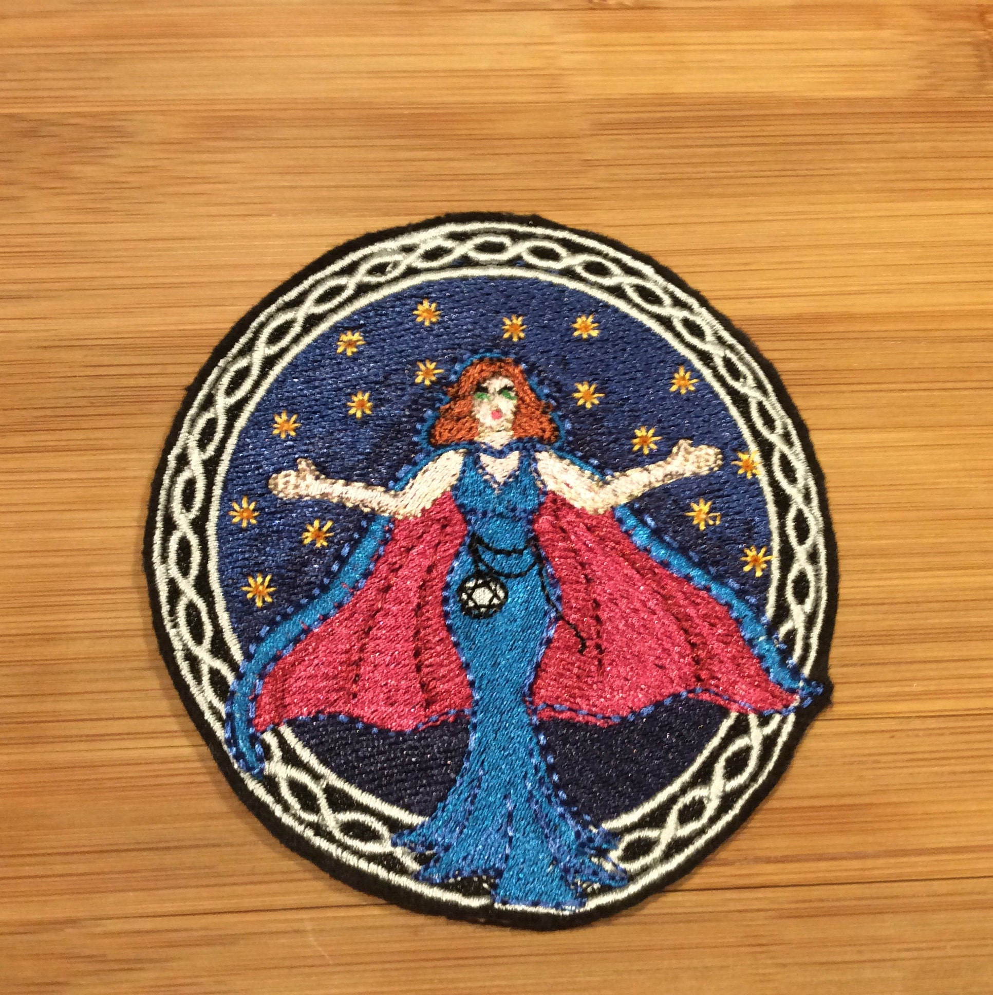 Embroidered Mystical Sorceress Sew/Iron-On Patch Celtic Border 2 Sizes Available by Twistedstitcher 2018 Located in Abbotsford BC Canada