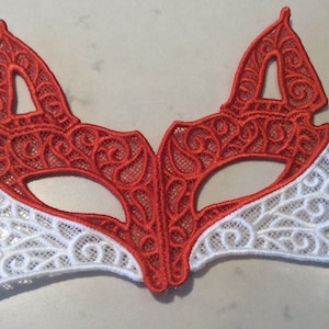 Embroidered Freestanding Lace Fox Masquerade Mask by Twistedstitcher2018 Located in Abbotsford BC Canada