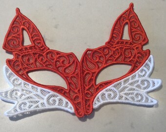 Embroidered Freestanding Lace Fox Masquerade Mask by Twistedstitcher2018 Located in Abbotsford BC Canada