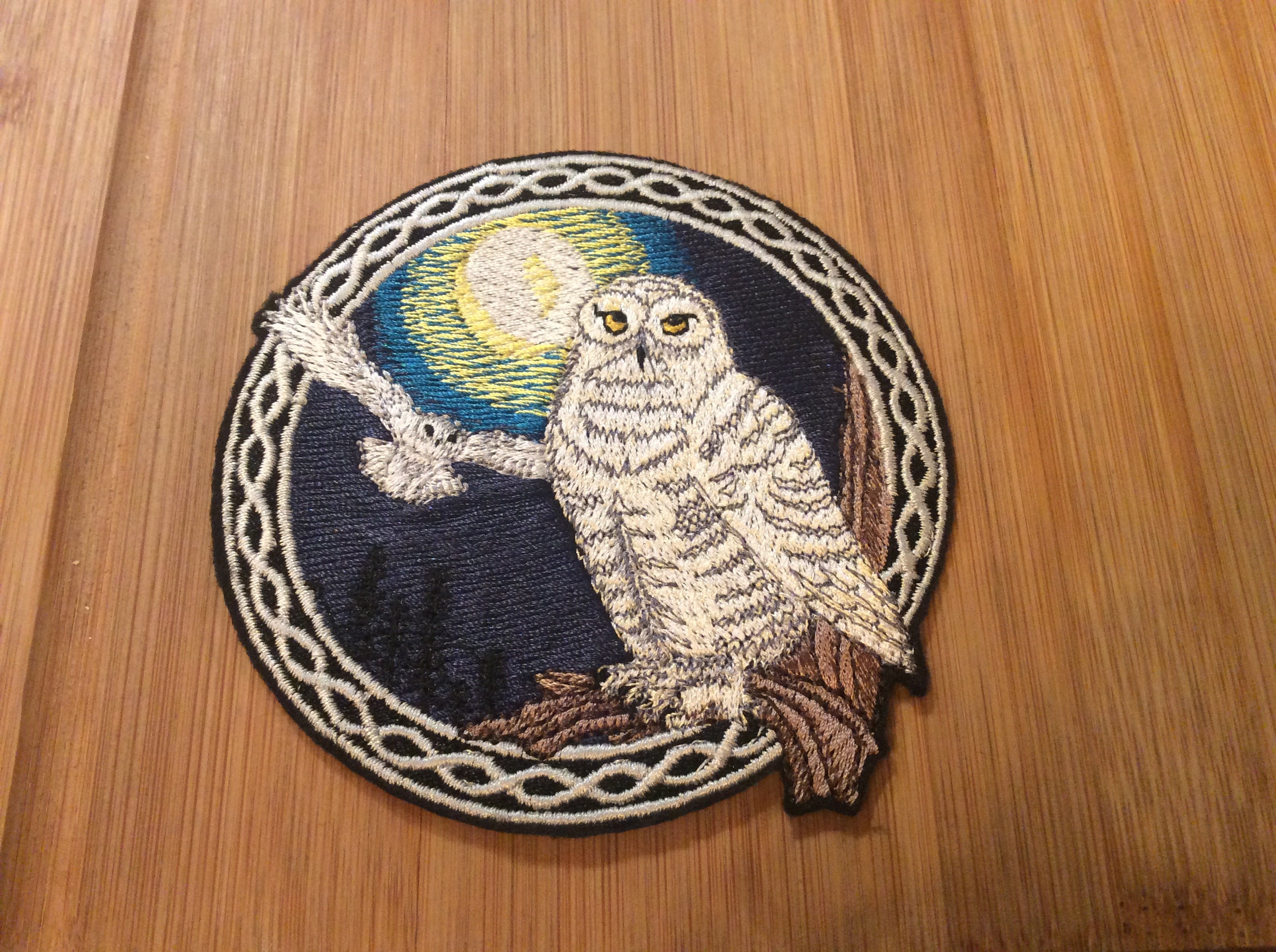 Embroidered Snowy Owls Birds of Prey Sew/Iron-on Patch Celtic Mystical Creatures by Twistedstitcher 2018 Located in Abbotsford BC Canada - Thumbnail 5