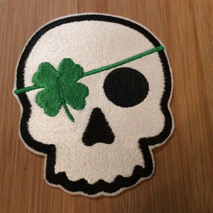 Embroidered St. Patrick’s Day Skull with a Shamrock Eye Patch Sew/Iron-On Patch 5 Sizes by Twistedstitcher2018 in Abbotsford BC Canada