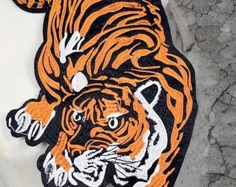 Beautiful Tiger Iron-On Embroidered Patch Large 13”x6.69” Jacket Back Prowling Tiger by Twistedstitcher 2018 Located in Abbotsford Bc Canada