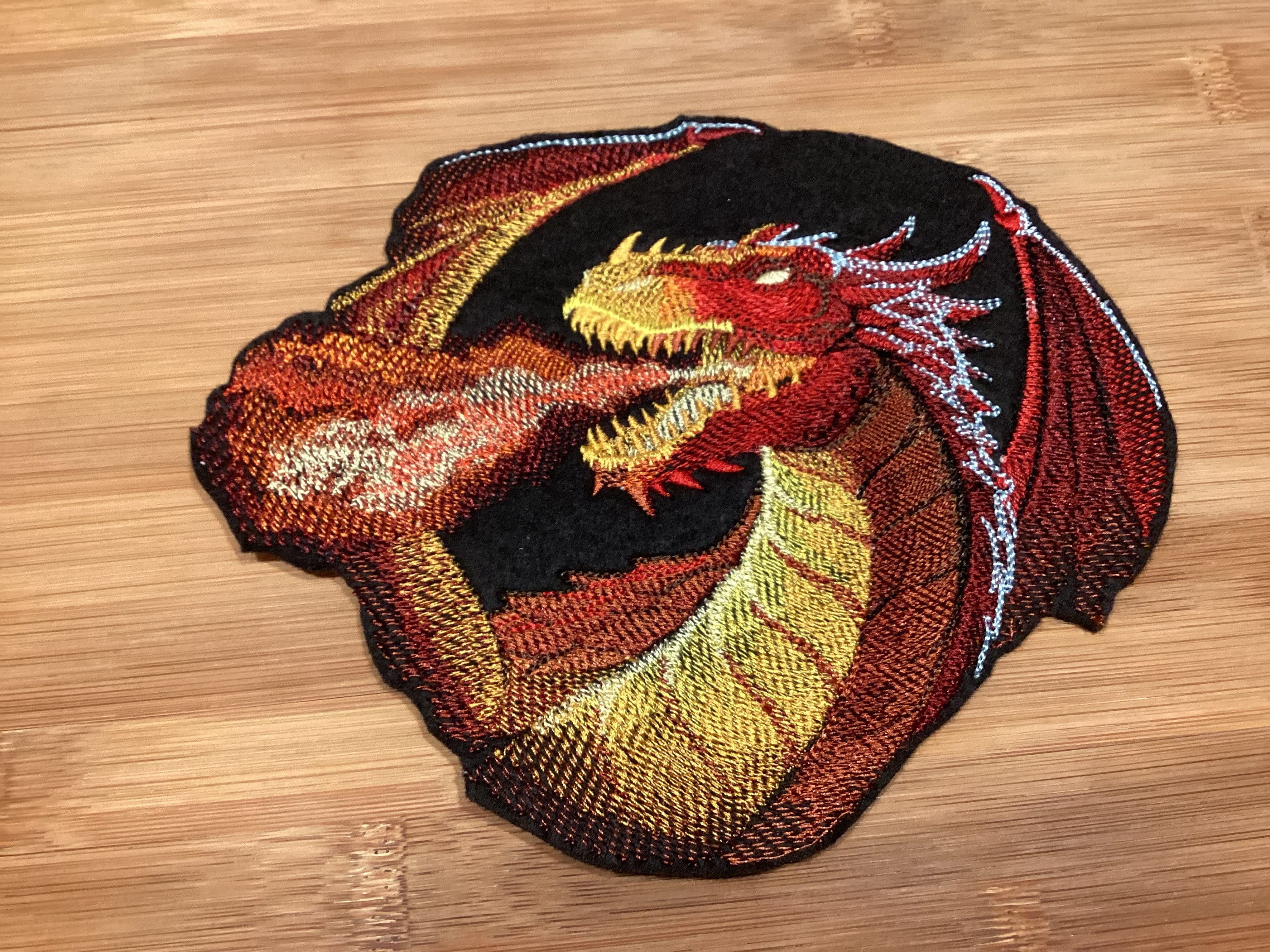 Embroidered Fire Breathing Dragon Sew/Iron-on Patch Large Size by Twistedstitcher2018 Located in Abbotsford BC Canada - Thumbnail 4