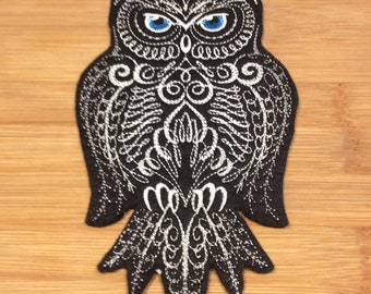 Embroidered Calligraphy Owl Tribal Owl Sew/Iron-On Patch 7” x  3.50” by Twistedstitcher 2018 Located in Abbotsford Bc Canada