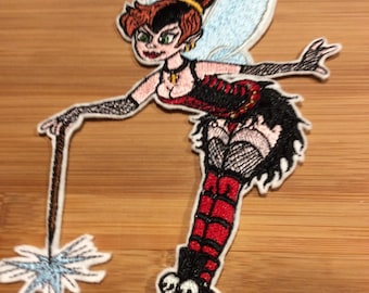 Embroidered Gothic Winged Fairy with Magic Wand Patch Sew/Iron-On 10” x 6.25” inches by Twistedstitcher 2018 Located in Abbotsford BC Canada