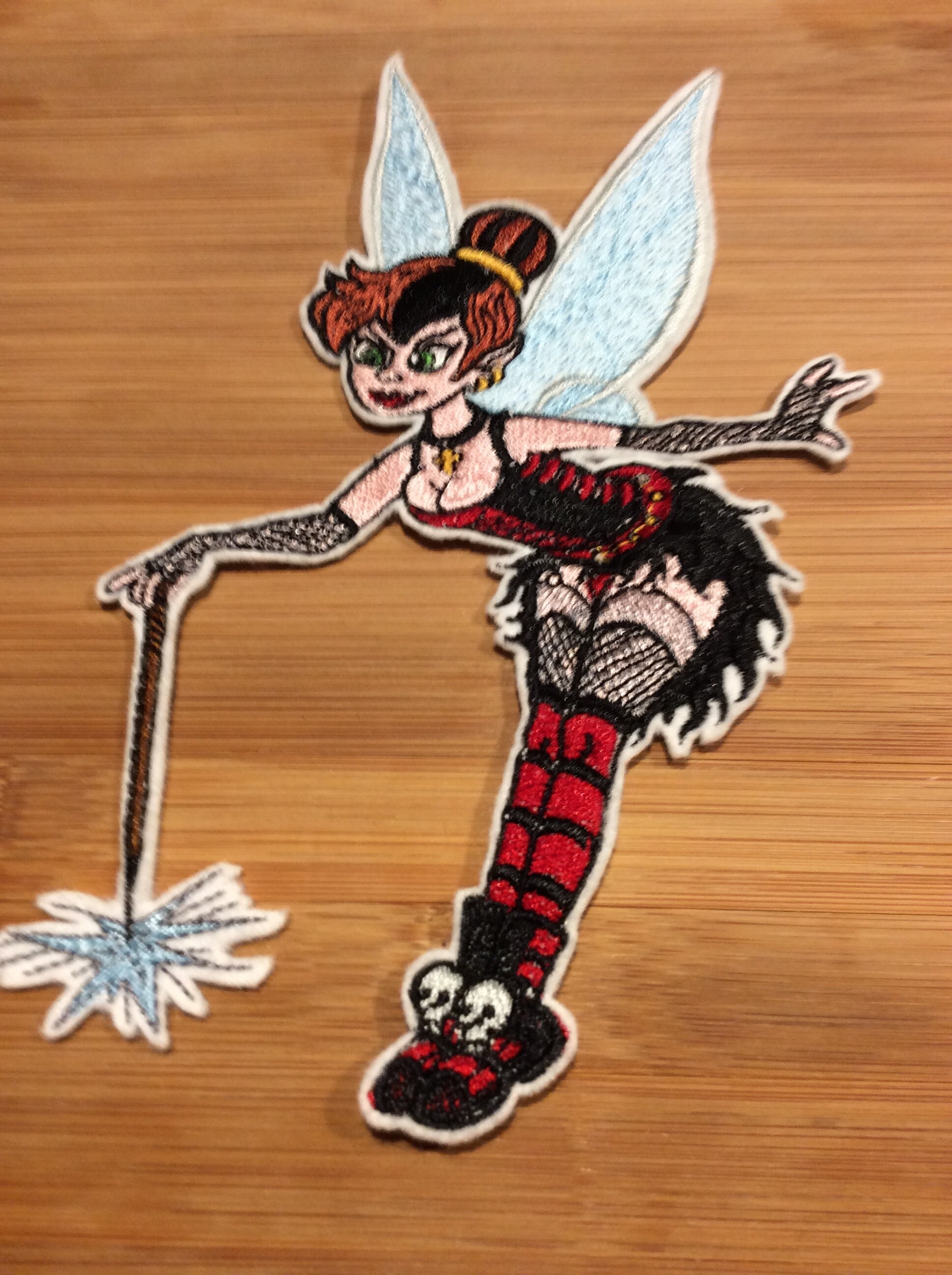 Embroidered Gothic Winged Fairy with Magic Wand Patch Sew/Iron-On 10” x 6.25” inches by Twistedstitcher 2018 Located in Abbotsford BC Canada