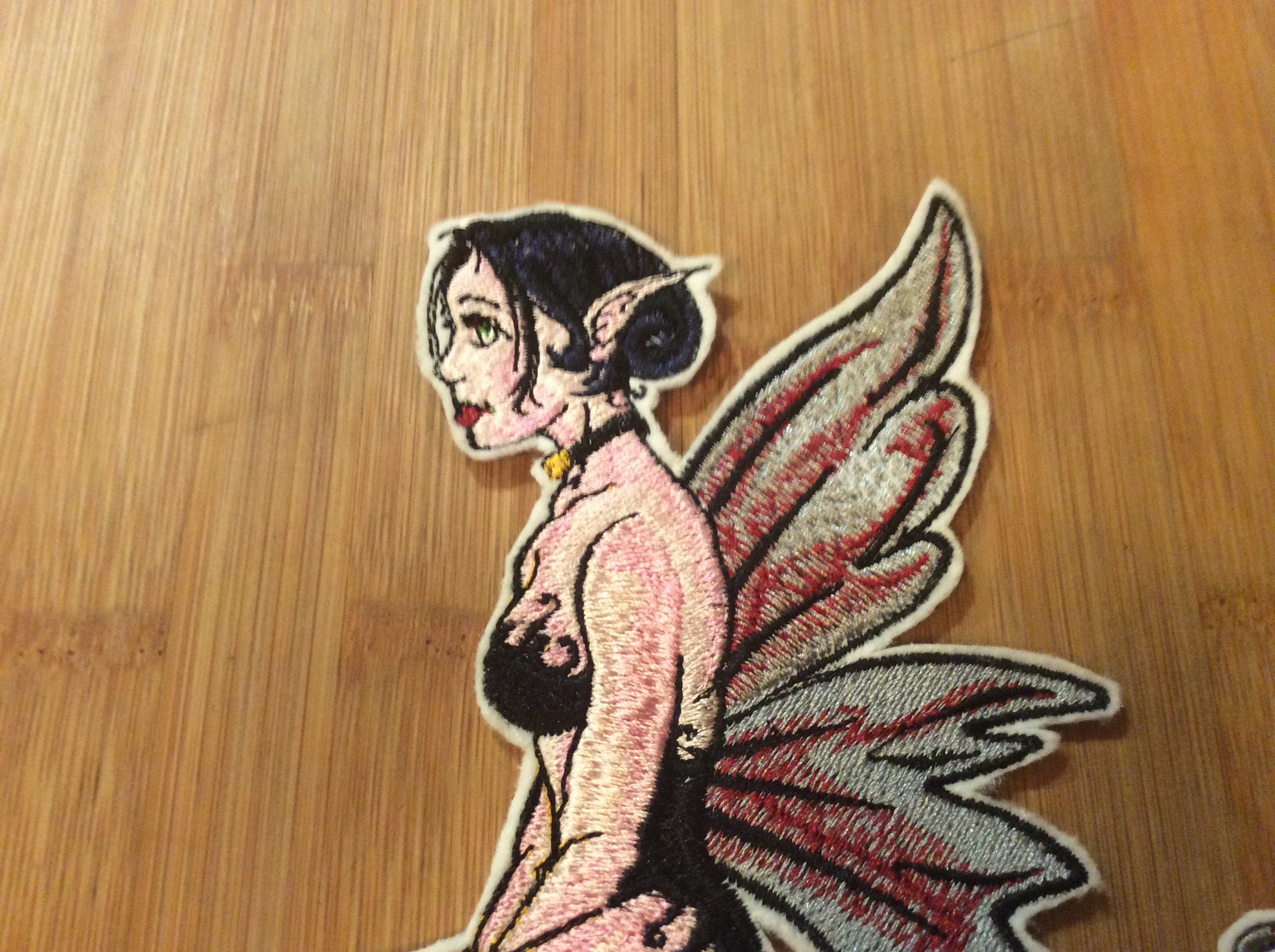 Embroidered Gothic Winged Fairy Creature with Elfin Ears Patch Sew/Iron-On by Twistedstitcher 2018 Located in Abbotsford BC Canada - Thumbnail 6