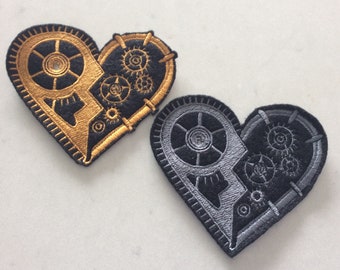 Embroidered Steampunk Mechanical Heart Patch iron/sew-on 4 Sizes Available by Twistedstitcher 2018 Located in Abbotsford BC Canada