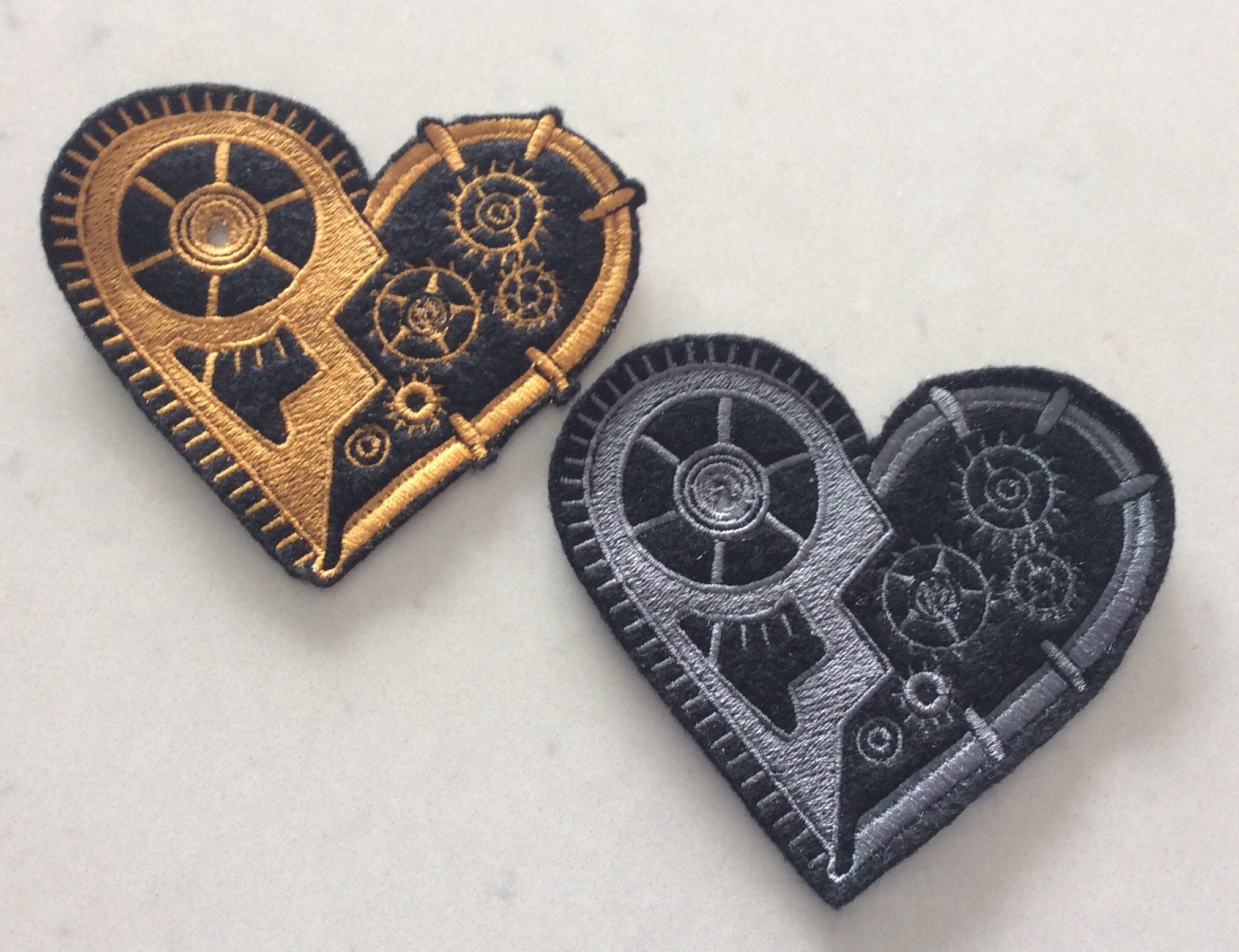 Embroidered Steampunk Mechanical Heart Patch iron/sew-on 4 Sizes Available by Twistedstitcher 2018 Located in Abbotsford BC Canada