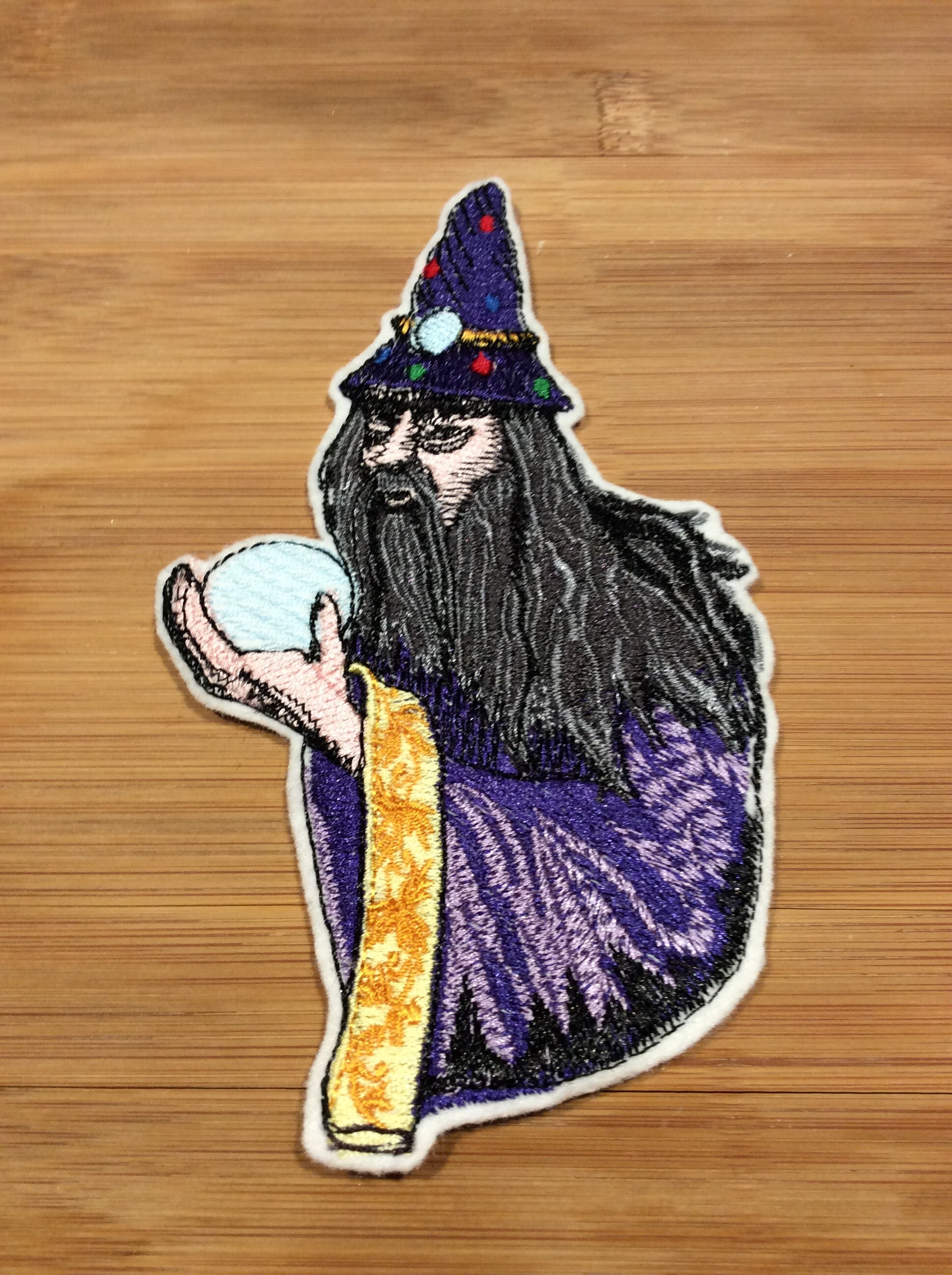 Embroidered Mystical Wizard with Crystal Ball 2 Size Sew/Iron-On Patch Celtic Border by Twistedstitcher 2018 Located in Abbotsford BC Canada - Thumbnail 5