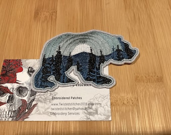 Embroidered Wilderness Mountain Forest Bear Scene Iron-on Patch 3.50”x 2.25” inches Wild Bear by Twistedstitcher2018 in Abbotsford BC Canada