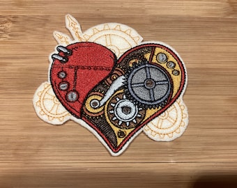 Embroidered Steampunk Mechanical Gear Heart Patch iron/sew-on 3 Sizes Available by Twistedstitcher 2018 Located in Abbotsford BC Canada
