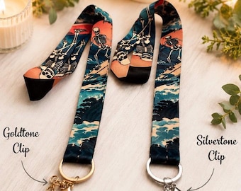 Gotisches Surfer-Skelett-Schlüsselband, Gothic-Schlüsselanhänger mit Meereswellenmotiv